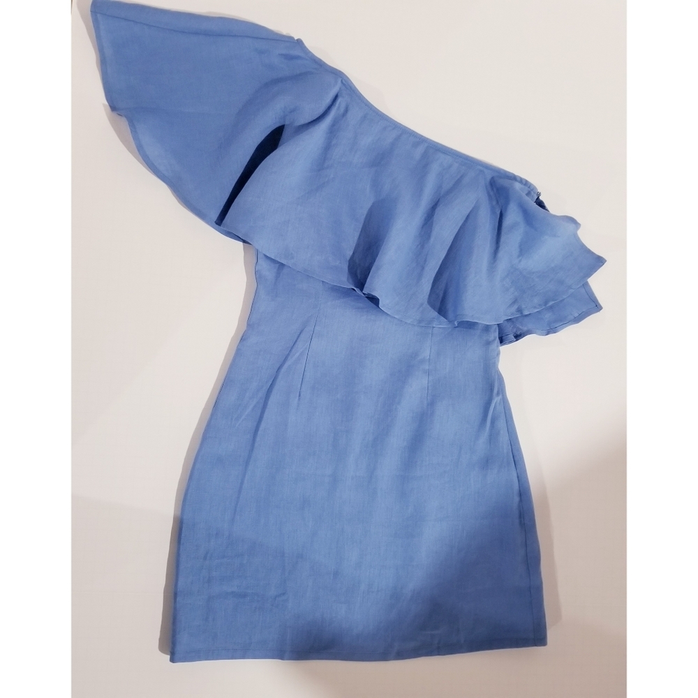 CAPULET One Shoulder Mini Linen Dress - Picture 2 of 9